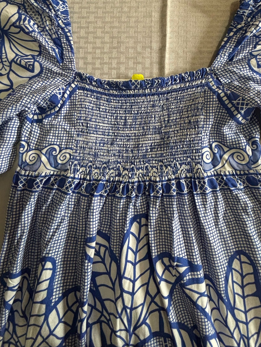 🦋 FARM Rio Blue & White Palm Print Caftan Dress 100% Viscose - Picture 11 of 11
